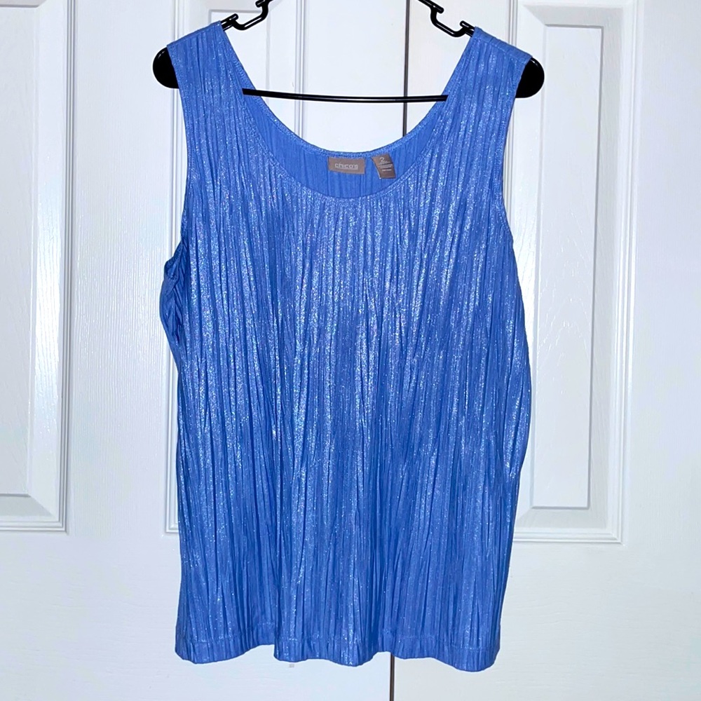 Chico’s top sparkle dust crinkle tank lilac lexu.